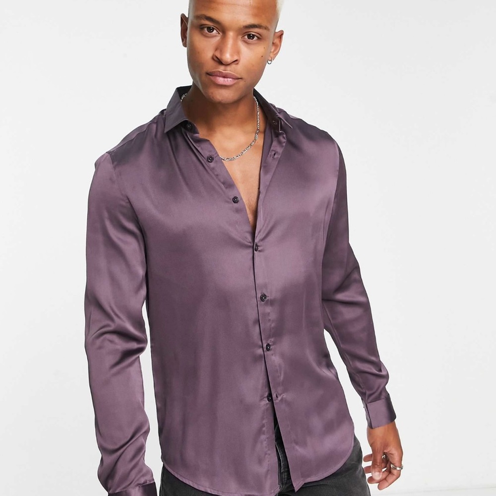 ASOS Men's Satin Dress Shirt in Deep Purple